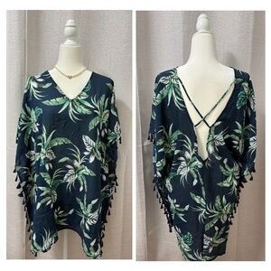 Women’s Cover-Up beach Swimwear Size 1X Vacation Resorts Layers Sheer Top leaf